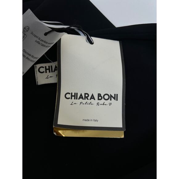 Chiara Boni Mini Dress Size 8 Black Cocktail Retro A-Line Rigmore Illusion Italy - Picture 8 of 10